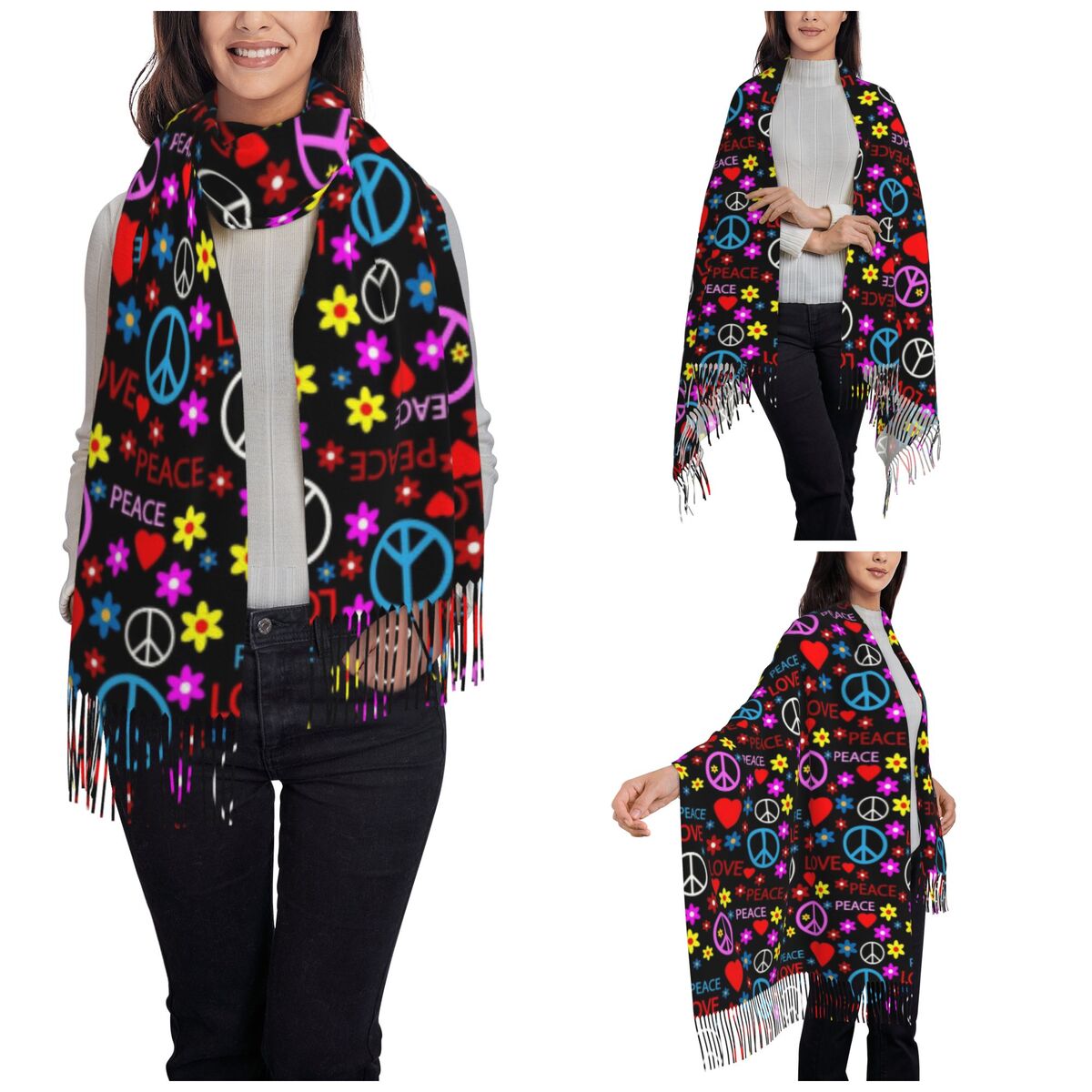 Peace Foral Love Pattern Scarf - Pashmina Wrap Large review and price