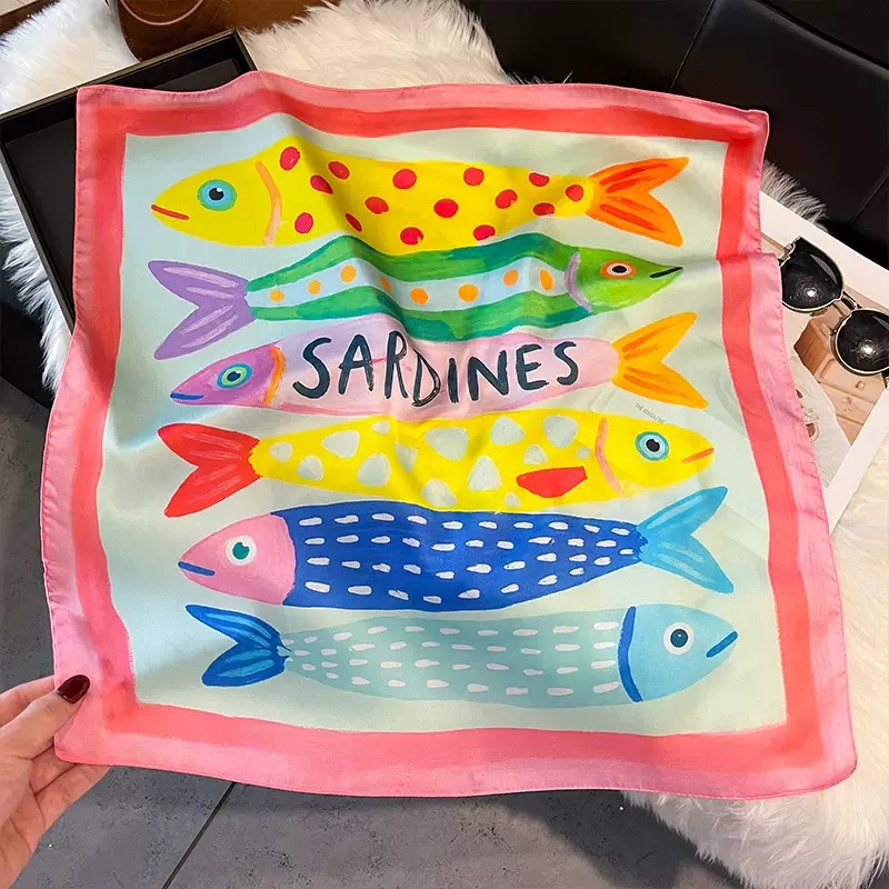 Fashion Fish Pattern Square Si - Silk Neck Scarf review and price