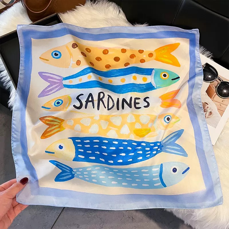 Fashion Fish Pattern Square Si - Silk Neck Scarf review and price