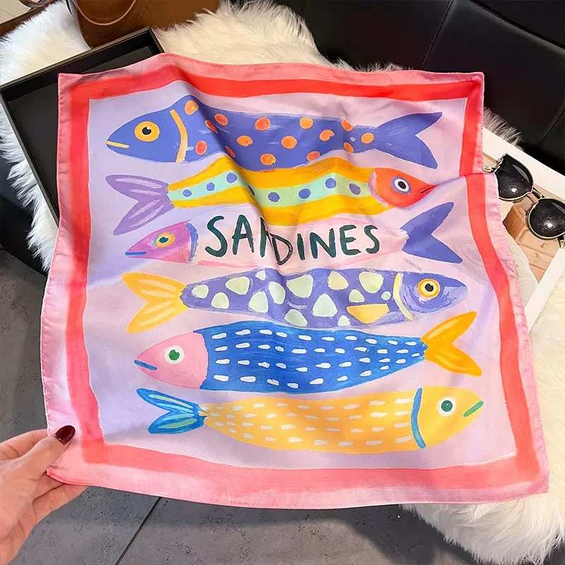 Fashion Fish Pattern Square Si - Silk Neck Scarf review and price