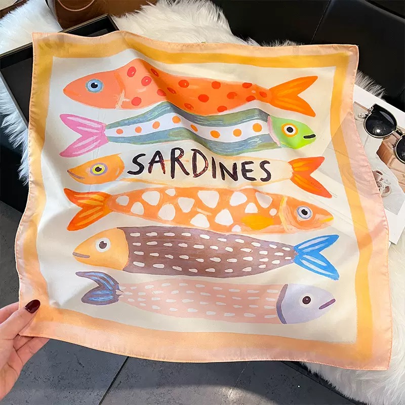 Fashion Fish Pattern Square Si - Silk Neck Scarf review and price